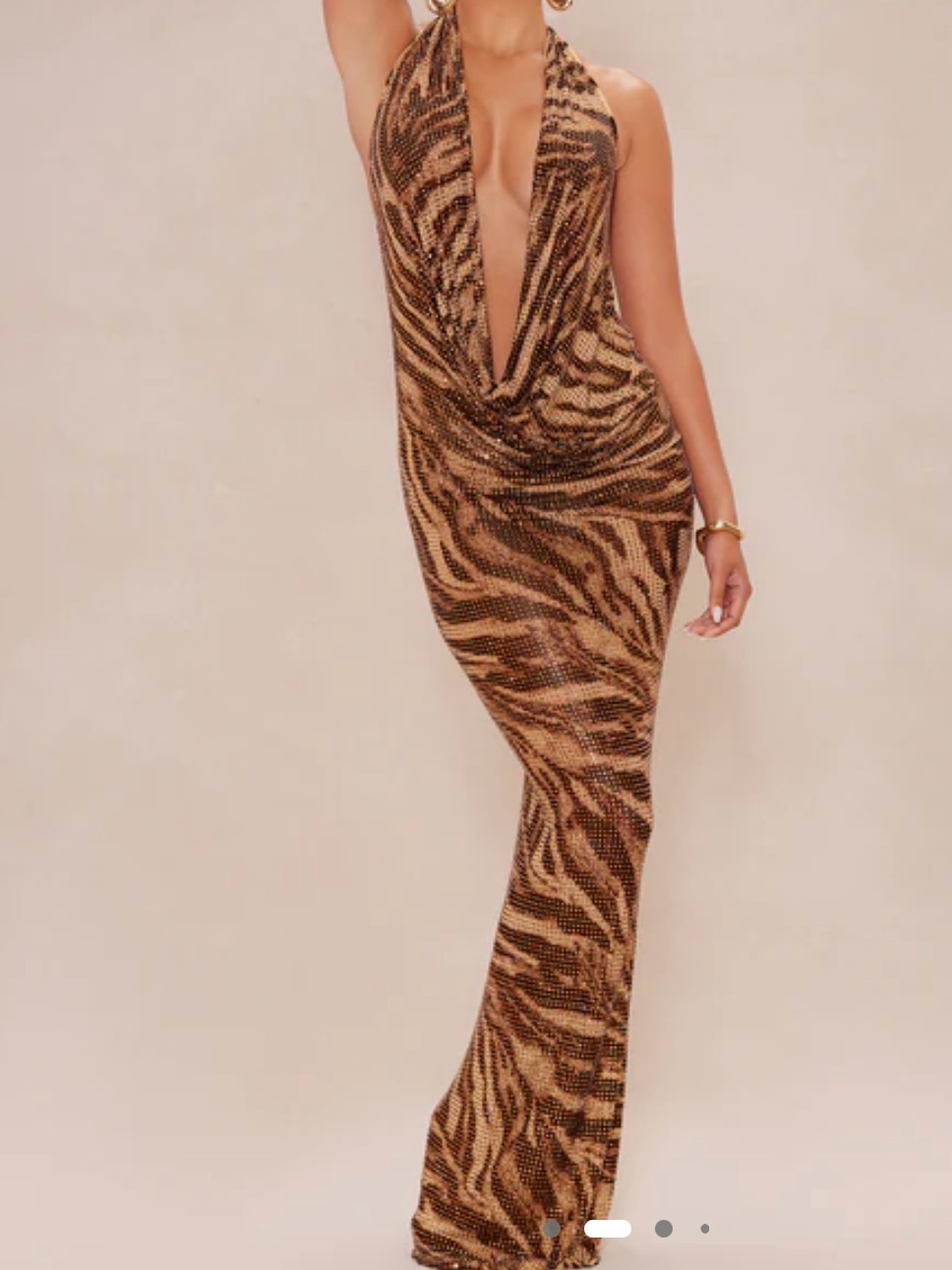 Fashion Nova Animal Print Halter Maxi Gown Alexis Rhinestone Nwt